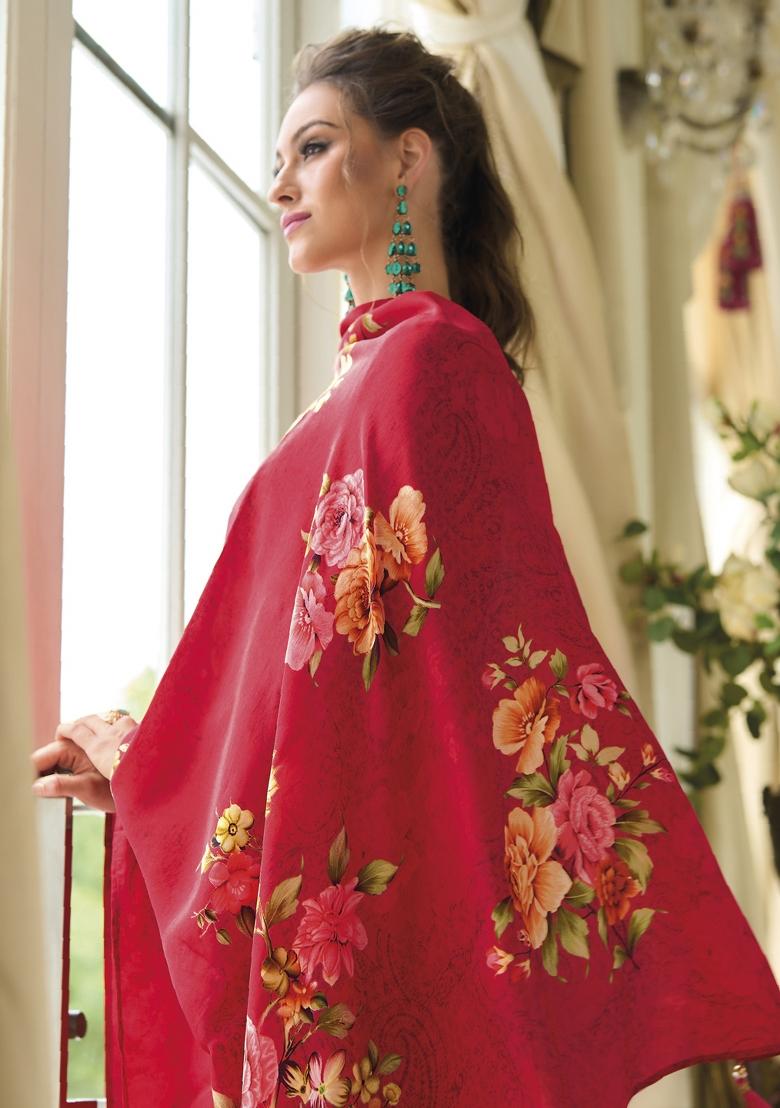 Red Embroidered Vichitra Silk Salwar Kameez