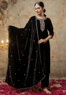 Black Embroidered Velvet Salwar Kameez