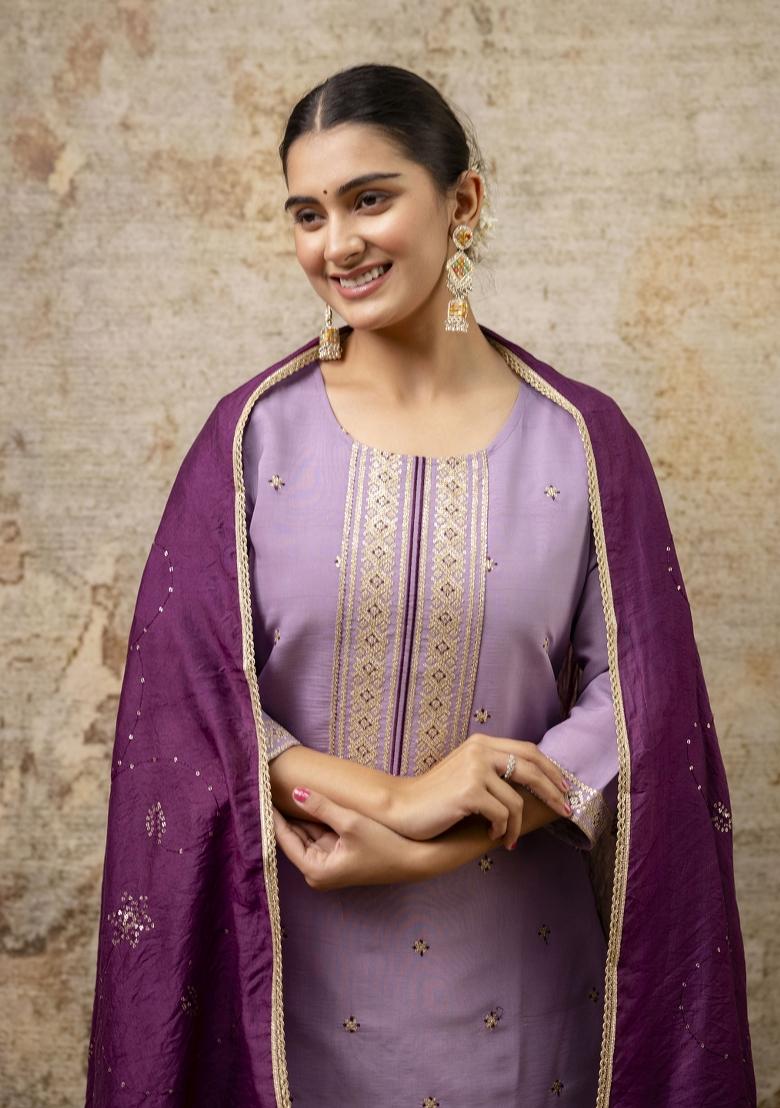 Levender Embroidered Silk Salwar Kameez