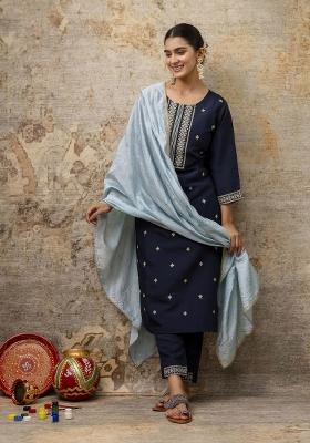 Blue Embroidered Silk Salwar Kameez
