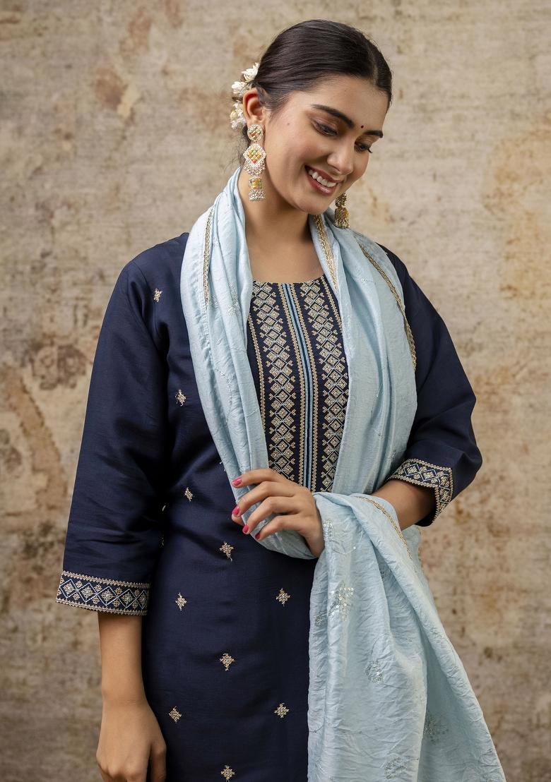 Blue Embroidered Silk Salwar Kameez