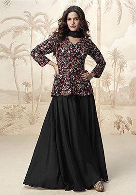 Black Embroidered Silk Lehenga Set With Dupatta