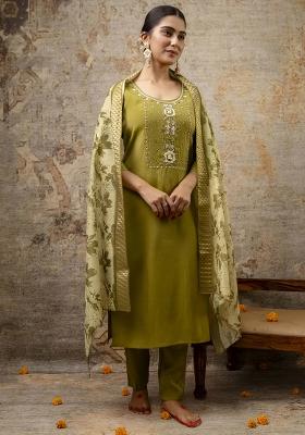 Light Green Embroidered Silk Salwar Kameez With Dupatta