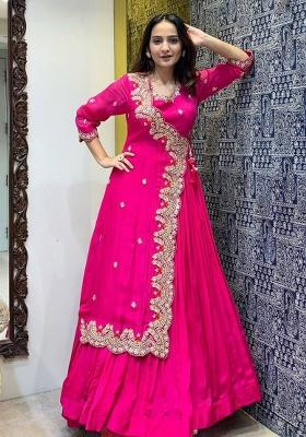 Pink Embroidered Georgette Anarkali Gown