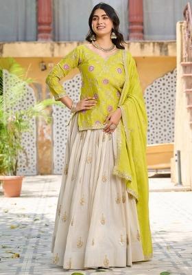 Light Green Embroidered Art Silk Lehenga Set With Dupatta