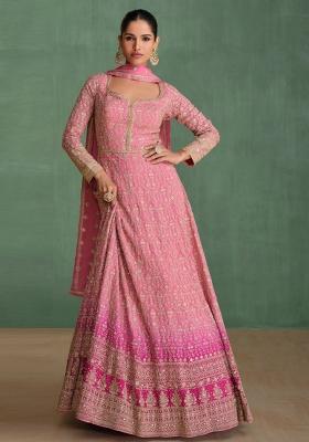 Pink Embroidered Georgette Anarkali Set With Dupatta