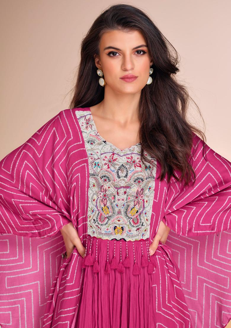 Pink Embroidered Chinnon Gown