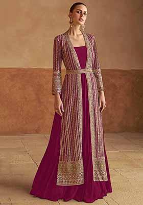 Pink Embroidered Georgette Anarkali Set With Dupatta