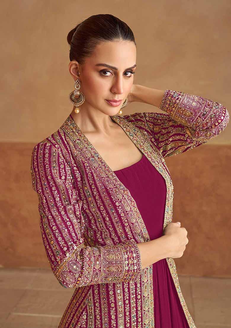 Pink Embroidered Georgette Anarkali Set With Dupatta