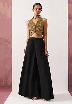 Black Embroidered Jacquard Palazzo Set With Dupatta