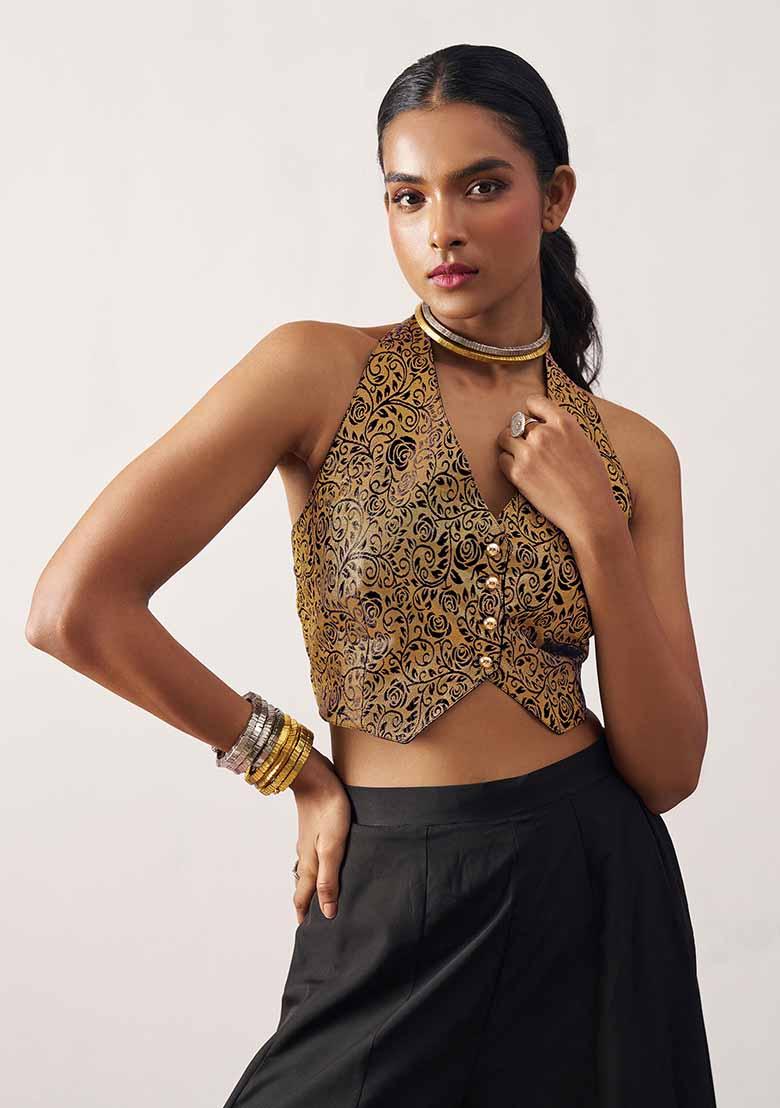 Black Embroidered Jacquard Palazzo Set With Dupatta