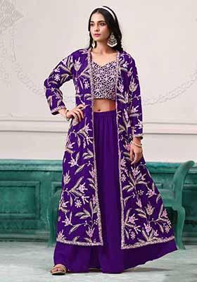 Purple Embroidered Georgette Sharara Set With Dupatta
