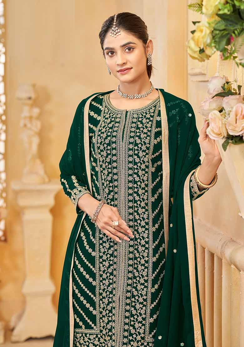 Green Embroidered Georgette Sharara Set With Dupatta