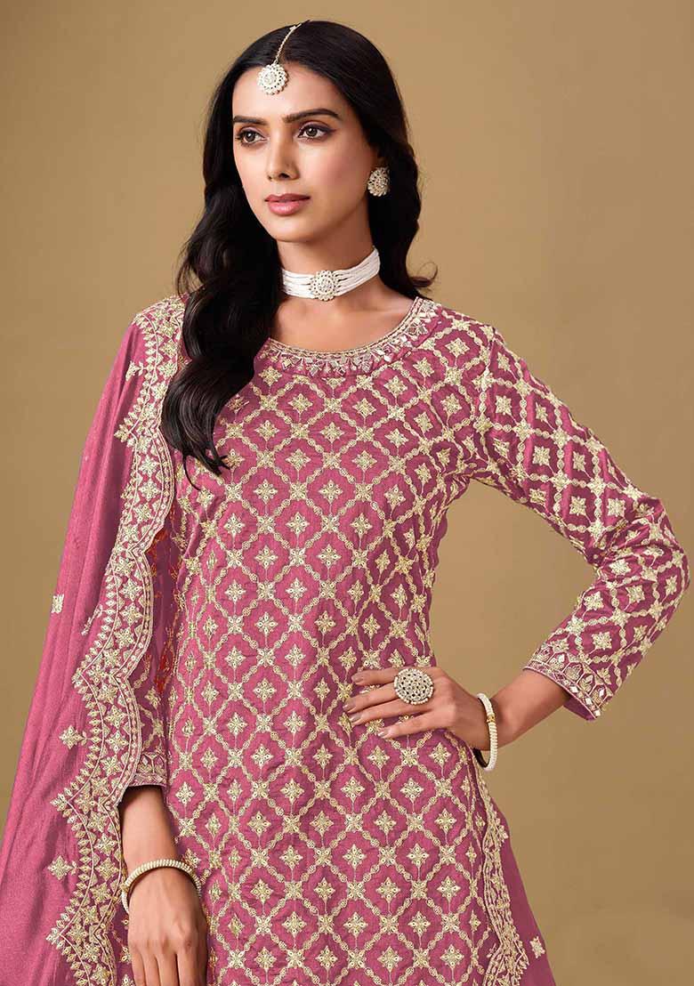 Pink Embroidered Art Silk Lehenga Set With Dupatta
