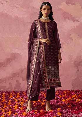 Purple Embroidered Organza Salwar Kameez With Dupatta