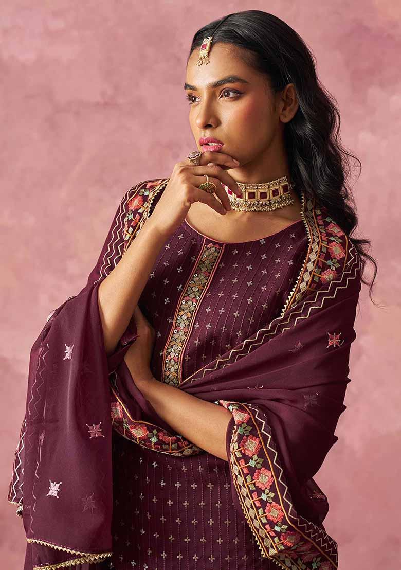 Purple Embroidered Organza Salwar Kameez With Dupatta