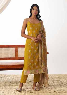 Mustard Yellow Embroidered Organza Salwar Kameez With Dupatta