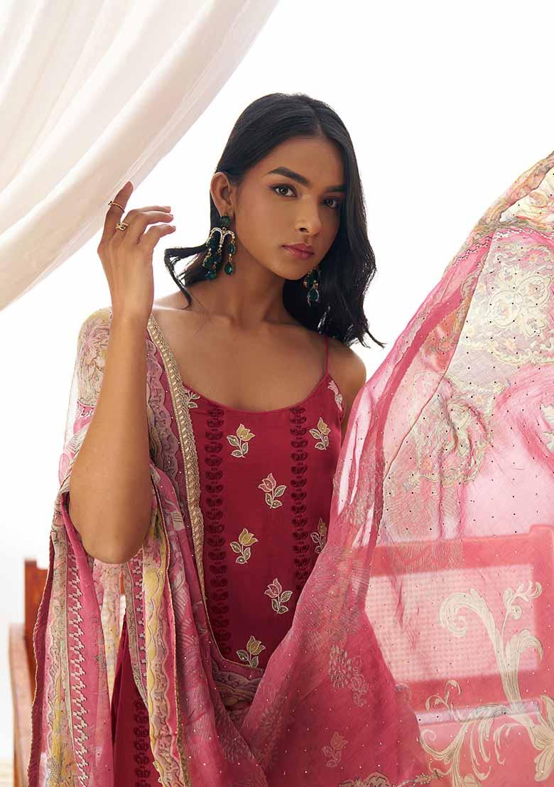 Pink Embroidered Organza Salwar Kameez With Dupatta