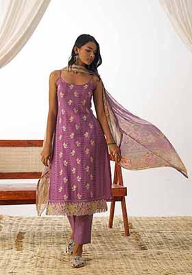 Lilac Embroidered Organza Salwar Kameez With Dupatta