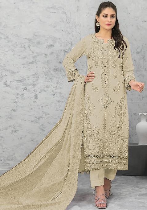 Green Embroidered Cotton Pakistani Salwar Kameez With Dupatta