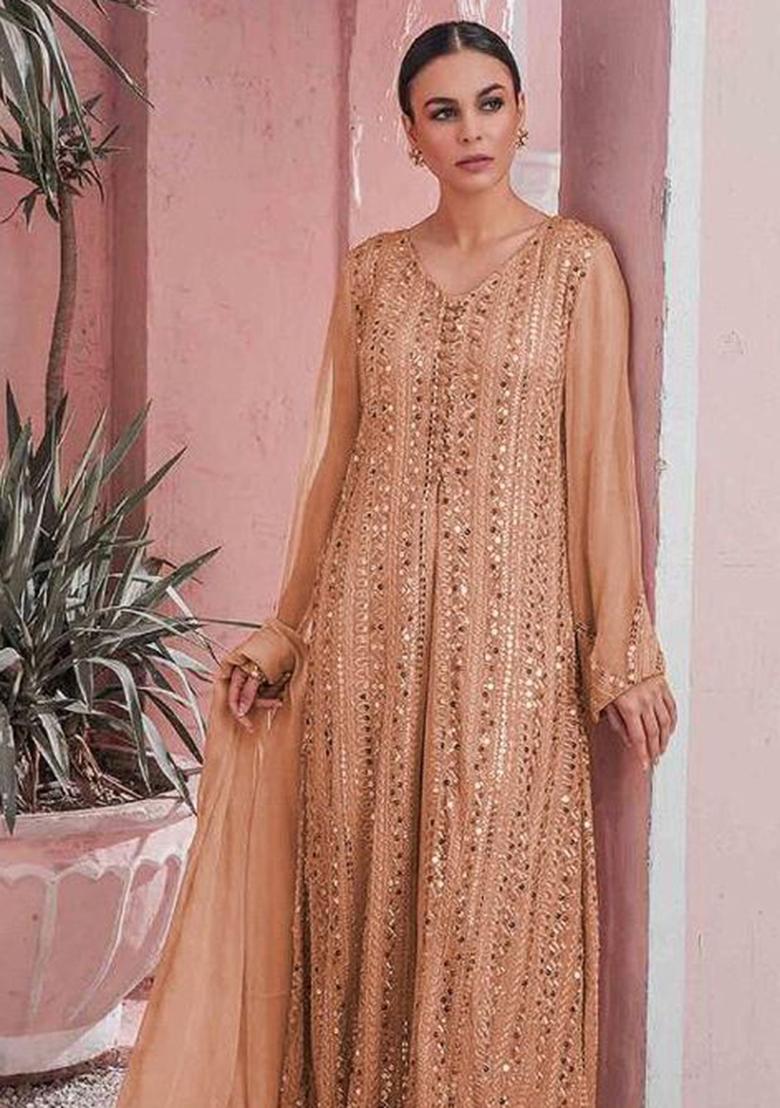 Orange Embroidered Georgette Pakistani Salwar Kameez With Dupatta