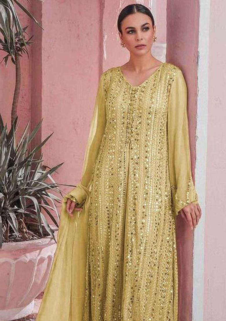 Yellow Embroidered Georgette Pakistani Salwar Kameez With Dupatta
