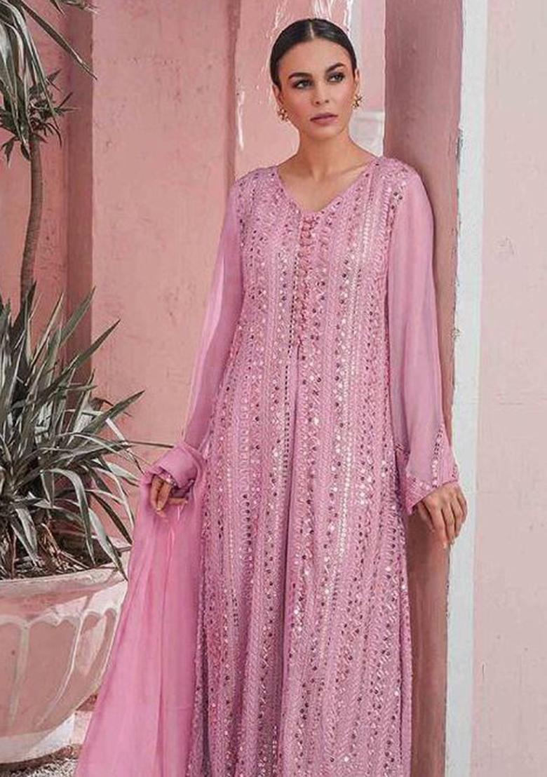 Pink Embroidered Georgette Pakistani Salwar Kameez With Dupatta