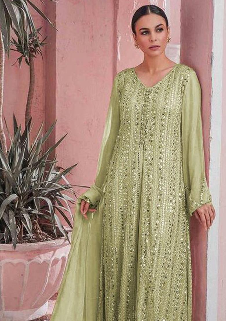 Green Embroidered Georgette Pakistani Salwar Kameez With Dupatta