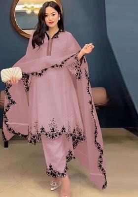 Pink Embroidered Georgette Pakistani Salwar Kameez With Dupatta