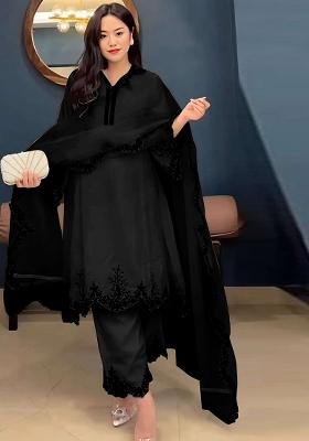 Black Embroidered Georgette Pakistani Salwar Kameez With Dupatta