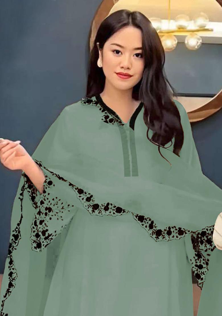 Light Green Embroidered Georgette Pakistani Salwar Kameez With Dupatta