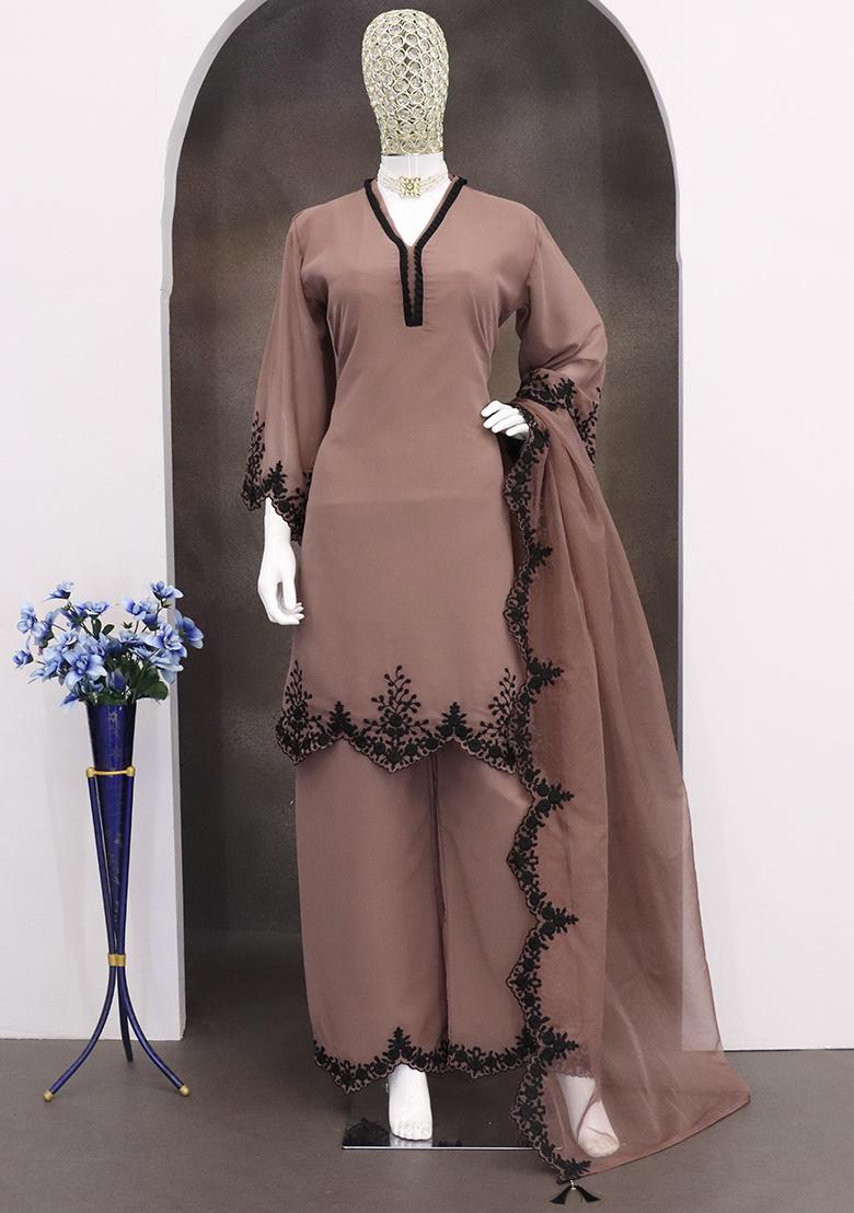 Brown Embroidered Georgette Pakistani Salwar Kameez With Dupatta