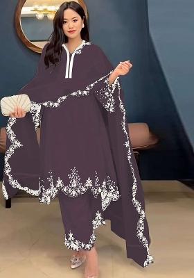 Wine Embroidered Georgette Pakistani Salwar Kameez With Dupatta