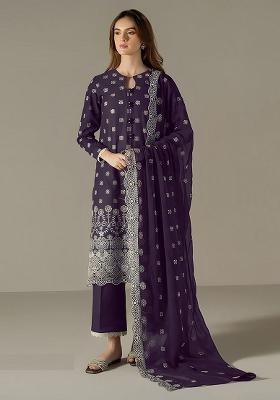 Dark Purple Embroidered Georgette Pakistani Salwar Kameez With Dupatta