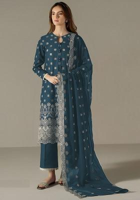 Blue Embroidered Georgette Pakistani Salwar Kameez With Dupatta