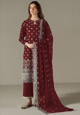 Red Embroidered Georgette Pakistani Salwar Kameez With Dupatta