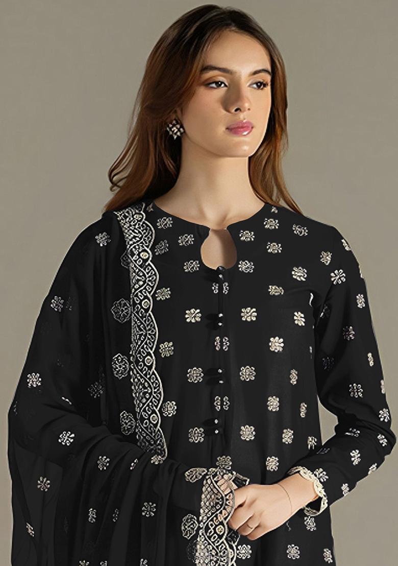 Black Embroidered Georgette Pakistani Salwar Kameez With Dupatta