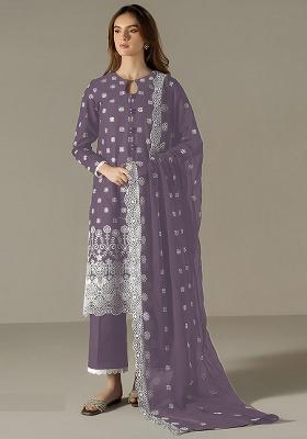 Purple Embroidered Georgette Pakistani Salwar Kameez With Dupatta