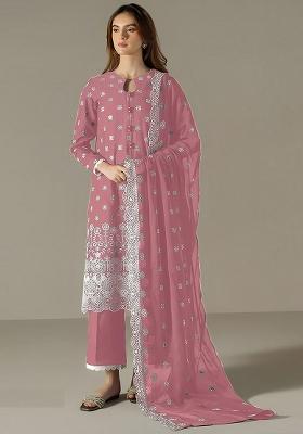 Pink Embroidered Georgette Pakistani Salwar Kameez With Dupatta