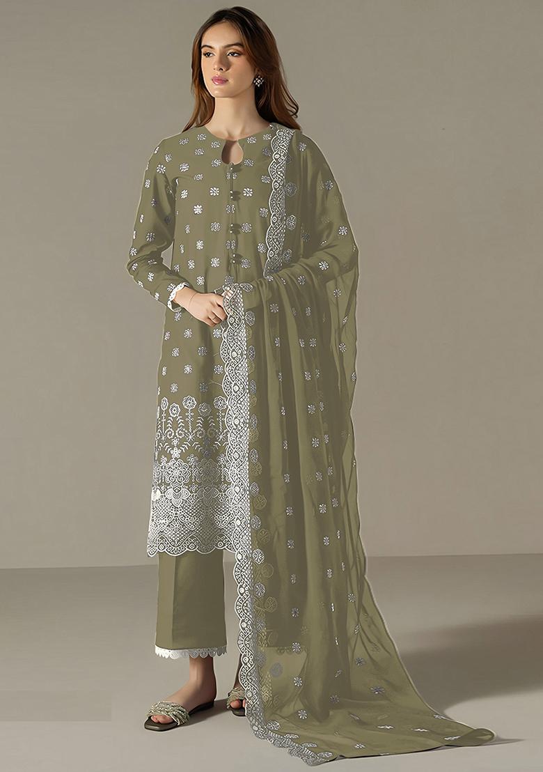Green Embroidered Georgette Pakistani Salwar Kameez With Dupatta