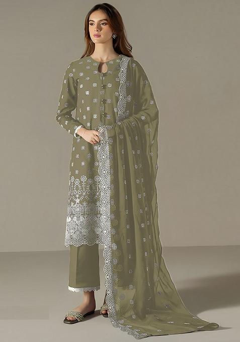 Green Embroidered Georgette Pakistani Salwar Kameez With Dupatta