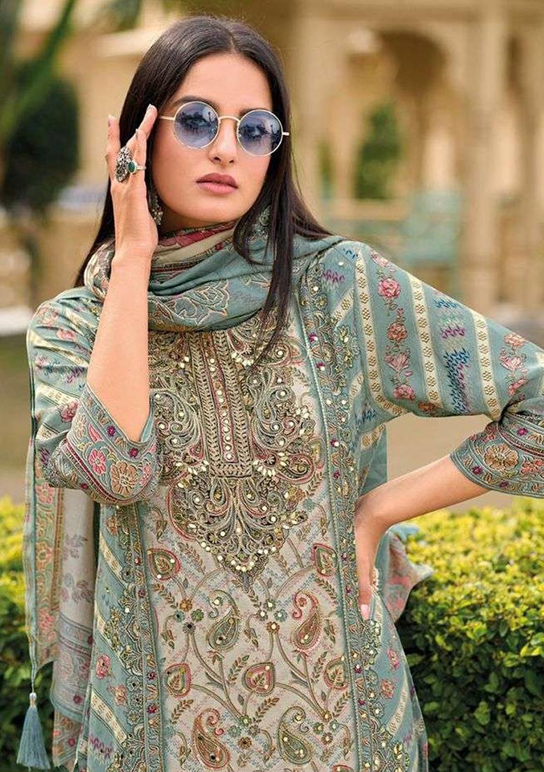Sky Blue Embroidered Viscose Pakistani Salwar Kameez With Dupatta
