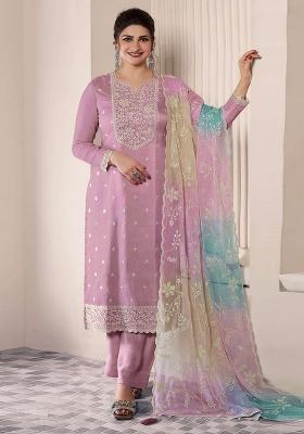 Pink Embroidered Art Silk Pakistani Salwar Kameez With Dupatta