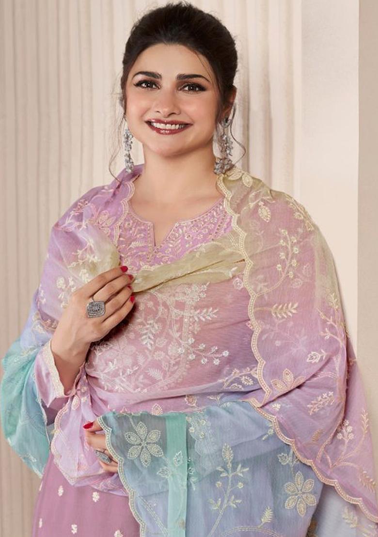 Pink Embroidered Art Silk Pakistani Salwar Kameez With Dupatta