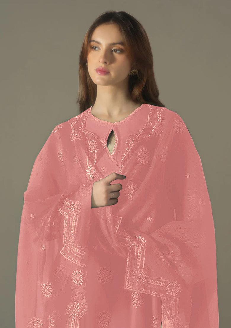 Orange Embroidered Cotton Pakistani Salwar Kameez With Dupatta