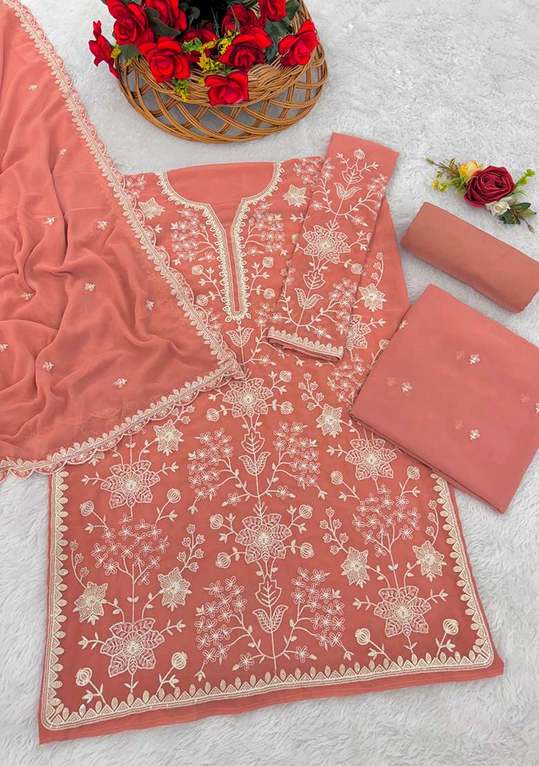 Peach Chikankari Georgette Sharara Set - Indya