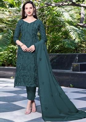 Blue Embroidered Georgette Pakistani Salwar Kameez With Dupatta