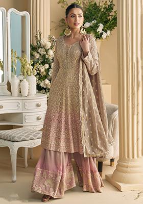 Pink Embroidered Georgette Anarkali Set With Dupatta