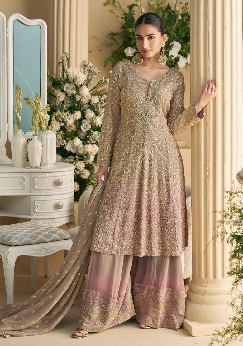 Pink Embroidered Georgette Anarkali Set With Dupatta