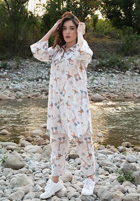White Digital Printed Rayon Co Ord Sets